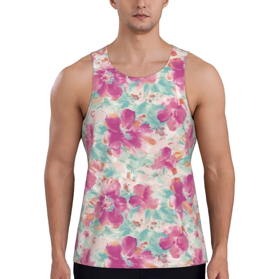 Gaeub Purple Watercolor Flowers Men's Athletic Tank Top, Workout Sleeveless Shirts, Running Tank Tops for Gym, Running, Training - XX-Large