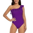 thumbnail image 1 of Gaeub Purple Women's One Shoulder Ruffle Tummy Control Swimwear for Swimming Surfing Beach Party - Small, 1 of 8