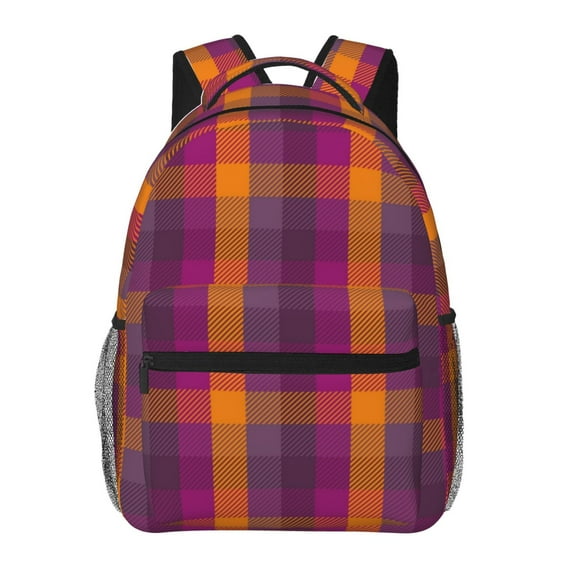 Gaeub Purple Yellow Buffalo Plaid Ergonomic Lightweight Laptop Backpack - Multiple Pockets for School, Work, Travel, Outdoor Activities -One Size