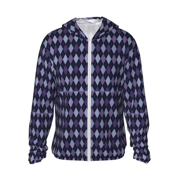Gaeub Purple and Blue Squares Men's and Women's UPF 50+ Long-Sleeved Sun Protection Clothing, Fishing Shirt Long Sleeve Zip - XX-Large