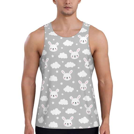 Gaeub Rabbit And Cloud Men's Athletic Tank Top, Workout Sleeveless Shirts, Running Tank Tops for Gym, Running, Training - Small