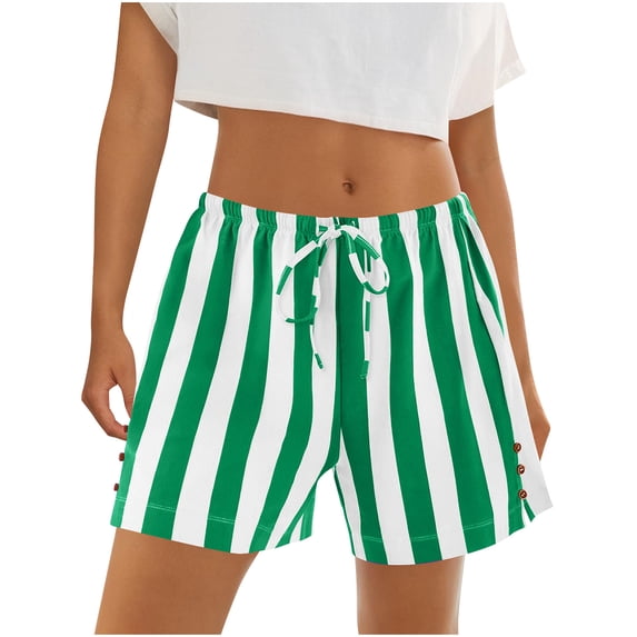 Flowy Athletic Shorts for Womens Striped 7" Lightweight Beach Shorts Lace-Up Elastic Waist High Waisted Sweatpants Knee Length Athletic-Fit Shorts Light Breathable Summer Gym Pants