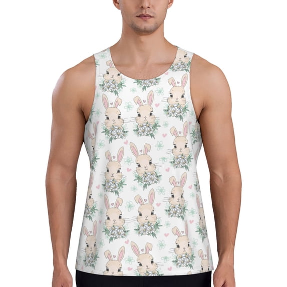 Gaeub Rabbit And Flower Men's Athletic Tank Top, Workout Sleeveless Shirts, Running Tank Tops for Gym, Running, Training - 4X-Large
