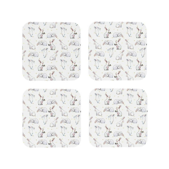 Gaeub Rabbit Eating Print 4 Pcs Leather Coasters for Drinks ,Drink Coasters Sets,Drink Table Cup Coasters for Living Room Kitchen Coffee Decor-Square