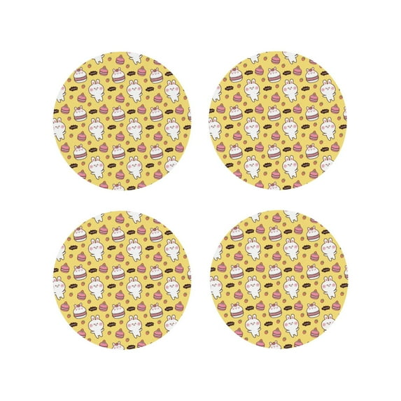 Gaeub Rabbit Hunger Print 4 Pcs Leather Coasters for Drinks ,Drink Coasters Sets,Drink Table Cup Coasters for Living Room Kitchen Coffee Decor-Round Shape