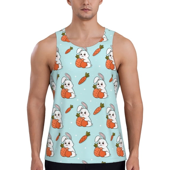 Gaeub Rabbit Is Eating Carrots Men's Athletic Tank Top, Workout Sleeveless Shirts, Running Tank Tops for Gym, Running, Training - Medium