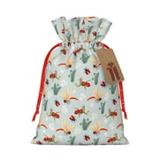 Gaeub Ragonfly And Ladybug Print Christmas Burlap Bags with Drawstring, Burlap Gift Bags,Christmas Linen Treat Sacks,Gift Wrapping Bags,Xmas Holiday Party Favors Bags-Medium