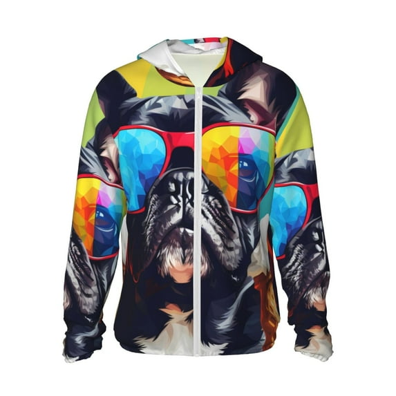 Gaeub Rainbow Bulldog Sunglasses Men's and Women's UPF 50+ Long-Sleeved Sun Protection Clothing, Fishing Shirt Long Sleeve Zip-Large