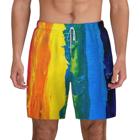 Gaeub Rainbow Colored Mens Swim Trunks Stretch Beach Shorts Quick Dry for Men Swim Shorts Swimwear with Pockets- 3X-Large
