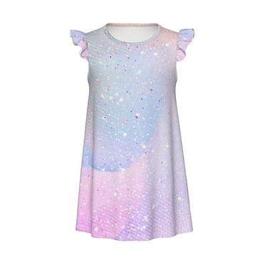 Gaeub Rainbow Girls Pajamas Dress, Comfortable Nightwear, Printed Pajamas Dress for Sleeping, Loungewear, Parties - Small