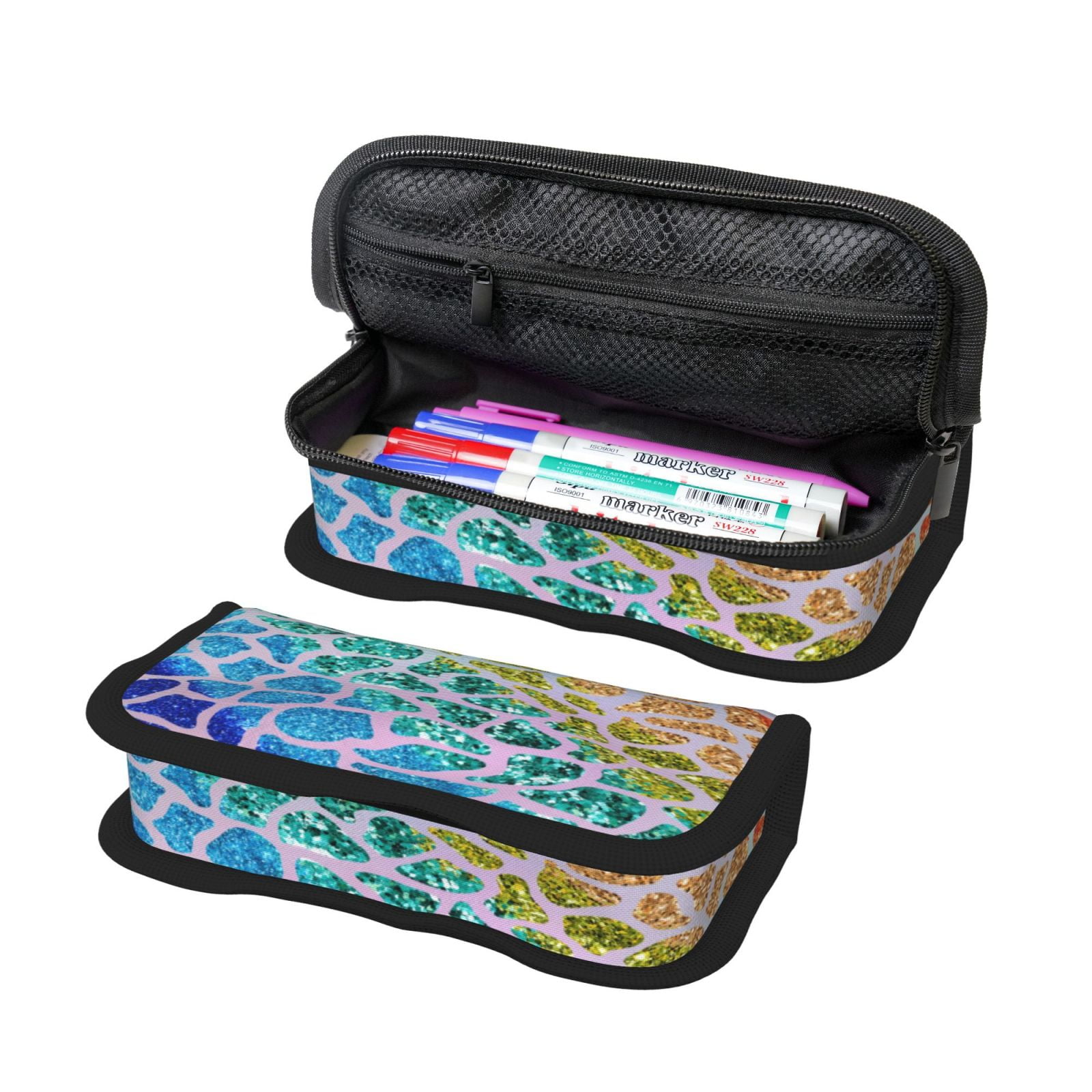 Gaeub Rainbow Glitter Print Canvas Pen Case,Pencil Case for Men Women, Large Pen Bag,Big Capacity Canvas Pencil Pouch