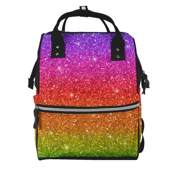 Gaeub Rainbow Glitter Print Mummy Diaper Bag Backpack,Durable Maternity Baby Nappy Casual Shoulder Bags,Travel Hiking Outdoor Pack