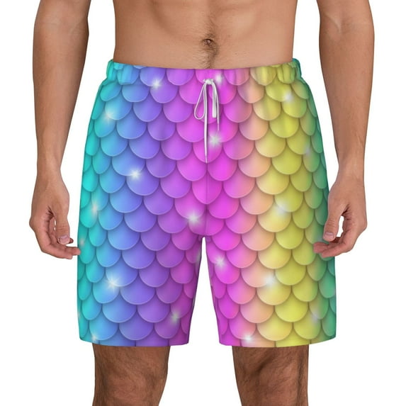 Gaeub Rainbow Scales2 Mens Swim Trunks Stretch Beach Shorts Quick Dry for Men Swim Shorts Swimwear with Pockets- XX-Large