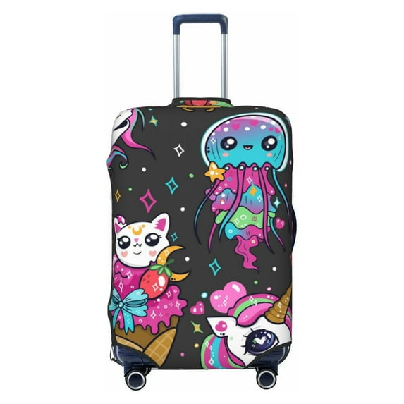 Gaeub Rainbow Unicorn And Cat Icecream Elastic Luggage Cover with Concealed Zipper Dust-Proof Luggage Cover Protector - 18-32 inch - X-Large