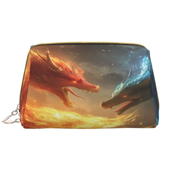 Gaeub Red And Blue Fire Dragon B Printed Travel Cosmetic Bag,Makeup Bag, Large Capacity Toiletry Bag for Women, Portable Pouch Make Up Organizer with Zipper and Divider