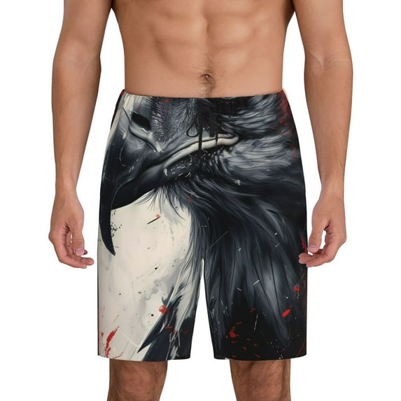 Gaeub Red Black Ink Style Bald Eagle Print Men's Short Pajama Pants, Sleep Shorts, Household Pants, Casual Pants with Pockets-X-Large