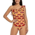 thumbnail image 1 of Gaeub Red Cars Women's One Shoulder Ruffle Tummy Control Swimwear for Swimming Surfing Beach Party - Large, 1 of 8