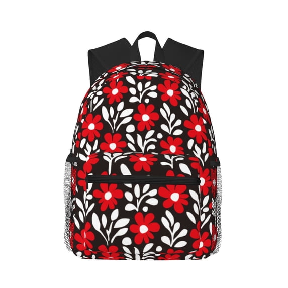 Gaeub Red Floral School Backpack Waterproof Bookbag for Men Women College High School Bags