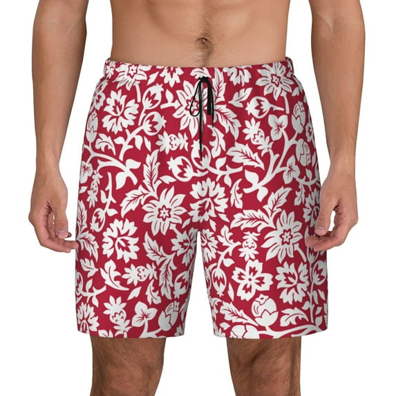 Gaeub Red Flowers Mens Swim Trunks Stretch Beach Shorts Quick Dry for Men Swim Shorts Swimwear with Pockets- XX-Large