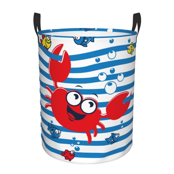 Gaeub Red Funny Crab on Blue Stripe Dirty Clothes Storage Basket, Toy Storage Bin for Storing Clothing, Diapers, Toys - Small