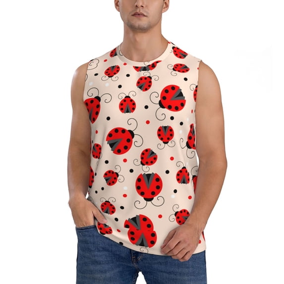 Gaeub Red Ladybug Men's Sleeveless Muscle Shirts Workout Tank Tops, Odor Protection and Comfortable - XX-Large