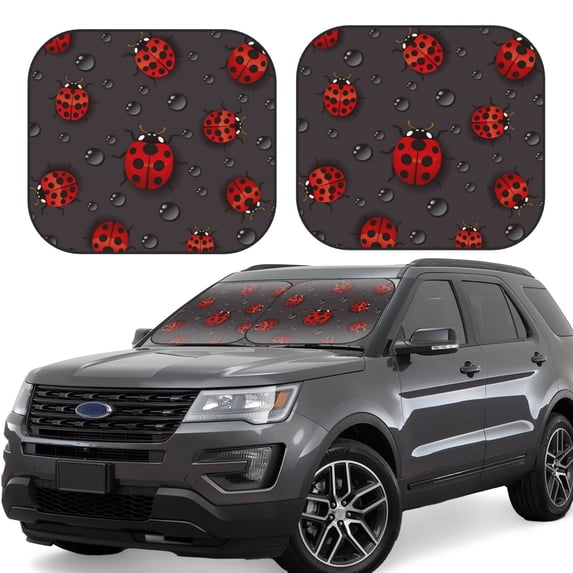 Gaeub Red Ladybugs On Dark Background Foldable Auto Sun Blocker Visor, Sunshade for Car Front Window, Keeps Your Vehicle Cool - Small