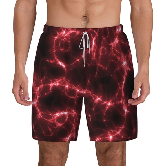 Gaeub Red Line Mens Swim Trunks Stretch Beach Shorts Quick Dry for Men Swim Shorts Swimwear with Pockets- 3X-Large