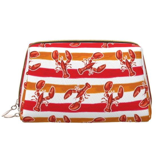 Gaeub Red Lobster Printed Travel Cosmetic Bag,Makeup Bag, Large Capacity Toiletry Bag for Women, Portable Pouch Make Up Organizer with Zipper and Divider