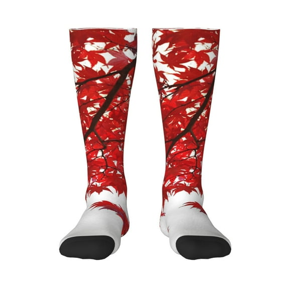 Gaeub Red Maple Leaf Printed Design Socks Stretchy High Tube Socks for Men Women Teens , Softball Soccer Socks for Hiking, Sport