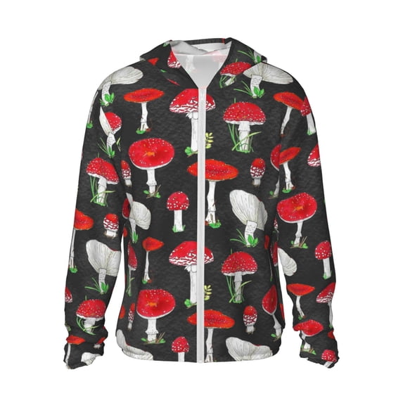 Gaeub Red Mushrooms Men's and Women's UPF 50+ Long-Sleeved Sun Protection Clothing, Fishing Shirt Long Sleeve Zip - Large