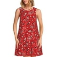 thumbnail image 1 of Gaeub Red Paisley Floral Print Women's Sleeveless Dresses,Beach Casual Tank Loose Sundress,A Line Beach Dresses with Pockets,Womens Summer Maxi Dress, 1 of 7