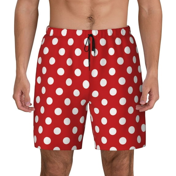Gaeub Red Polka Dot Mens Swim Trunks Stretch Beach Shorts Quick Dry for Men Swim Shorts Swimwear with Pockets- Medium