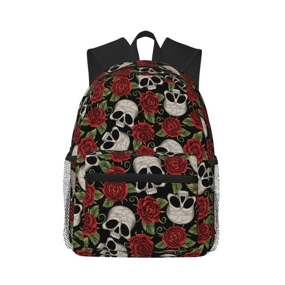 Gaeub Red Rose Skull School Backpack Waterproof Bookbag for Men Women College High School Bags