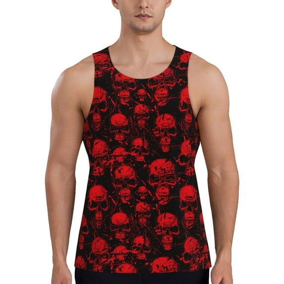 Gaeub Red Skulls Men's Athletic Tank Top, Workout Sleeveless Shirts, Running Tank Tops for Gym, Running, Training - XX-Large