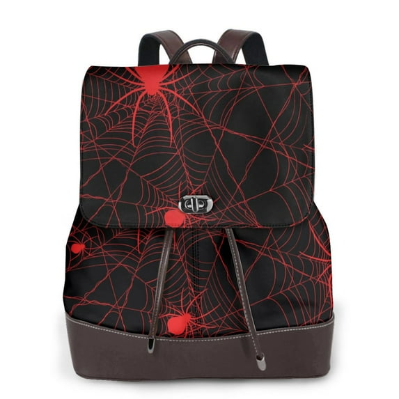 Gaeub Red Spider On The Web Print Women's Leather Backpack,Travel Laptop Backpack,Fashion Ladies Leather Backpack Bag for Travel,Leather Drawstring Daypack for Me