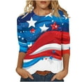 thumbnail image 1 of 3/4 Sleeve T-Shirts for Womens Summer Independence Day Patriotic T Shirts USA Flag Star Printed Tee Shirts Round Neck Tops Light Breathable Blouses Holiday Beach Party Outfits, 1 of 5