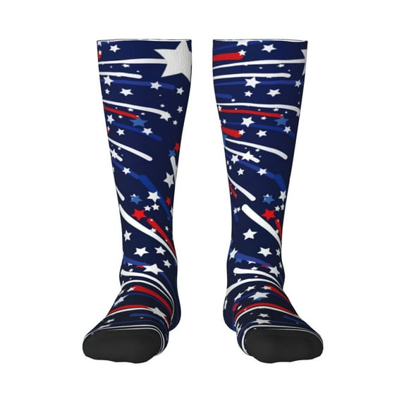 Gaeub Red White Blue Fireworks 1 Printed Design Socks Stretchy High Tube Socks for Men Women Teens , Softball Soccer Socks for Hiking, Sport
