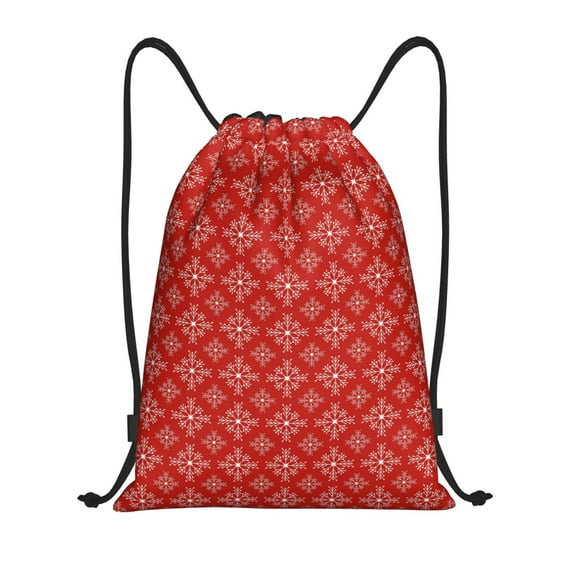Gaeub Red White Snowflakes Drawstring Backpack Bag Sport Gym Sackpack Heavy Duty String Backpack for Men Women-Small