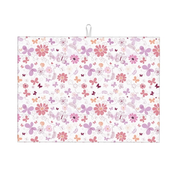 Gaeub Retro Floral Print Dish Drying Mats For Kitchen Counter, Kitchen Drying Mat, Large Dish Drying Pad for Kitchen Counter, Microfiber Dish Drying Mat for Sinks, Drainer Mats, 18x24in