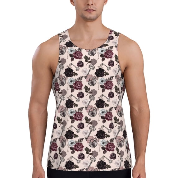 Gaeub Retro Red Black Roses Men's Athletic Tank Top, Workout Sleeveless Shirts, Running Tank Tops for Gym, Running, Training - X-Large