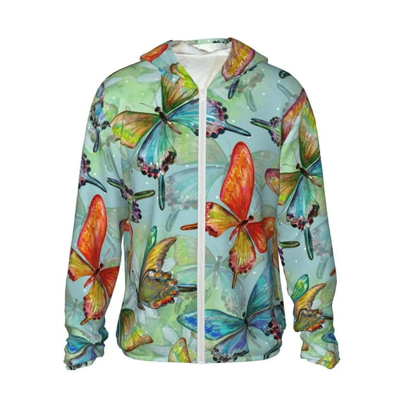 Gaeub Retro Seamless Flying Butterflies Men's and Women's UPF 50+ Long-Sleeved Sun Protection Clothing, Fishing Shirt Long Sleeve Zip - X-Large