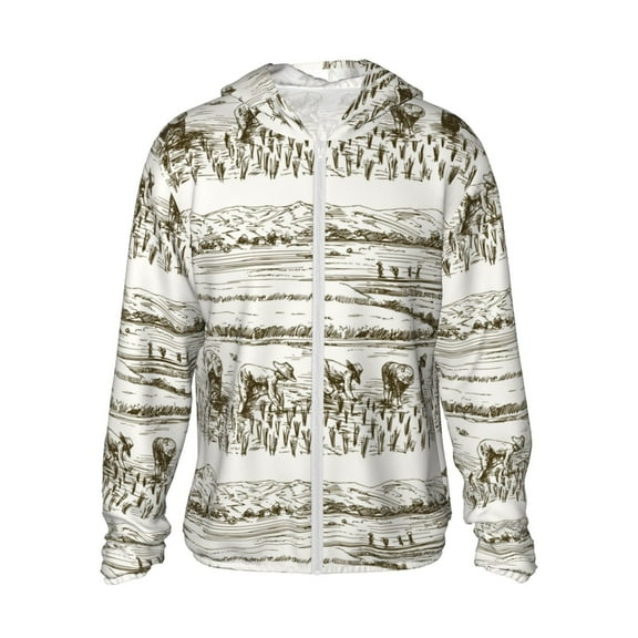 Gaeub Rice Harvest Men's and Women's UPF 50+ Long-Sleeved Sun Protection Clothing, Fishing Shirt Long Sleeve Zip - Small