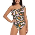 thumbnail image 1 of Gaeub Roosters and Chicks Women's One Shoulder Ruffle Tummy Control Swimwear for Swimming Surfing Beach Party - XX-Large, 1 of 8
