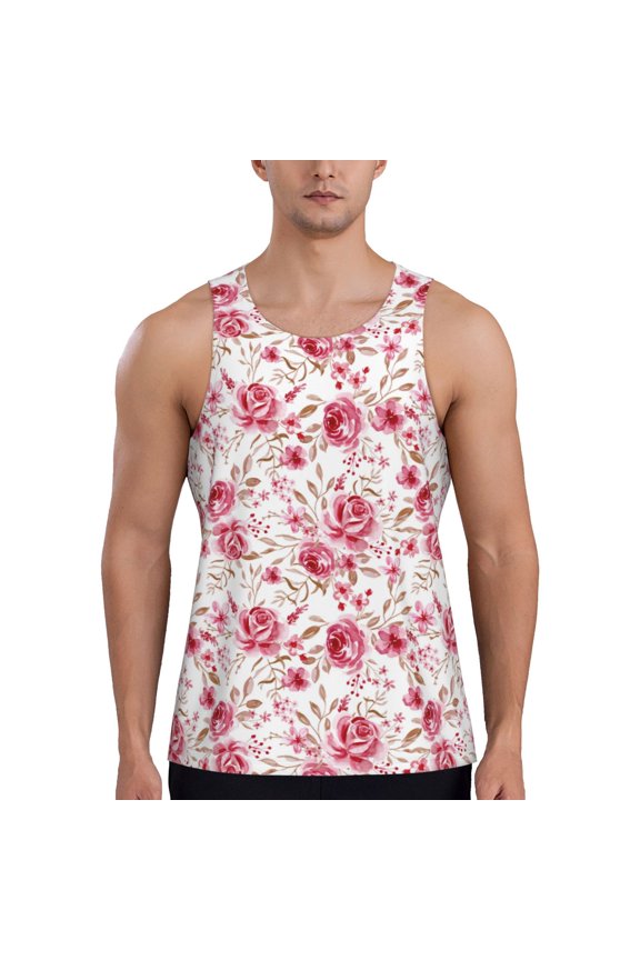 Gaeub Rose Flowers Men's Athletic Tank Top, Workout Sleeveless Shirts, Running Tank Tops for Gym, Running, Training - 3X-Large