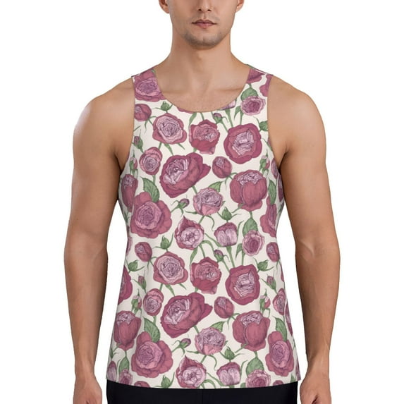 Gaeub Rose Flowers Men's Athletic Tank Top, Workout Sleeveless Shirts, Running Tank Tops for Gym, Running, Training - 3X-Large