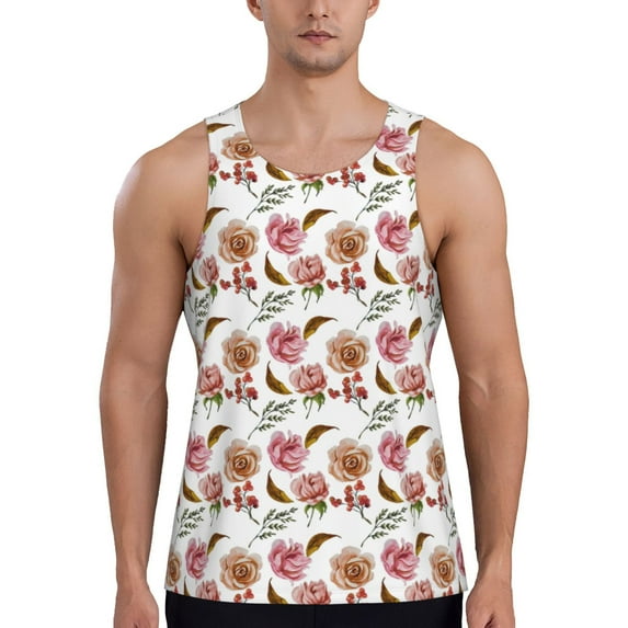 Gaeub Rose Flowers Men's Athletic Tank Top, Workout Sleeveless Shirts, Running Tank Tops for Gym, Running, Training - Large