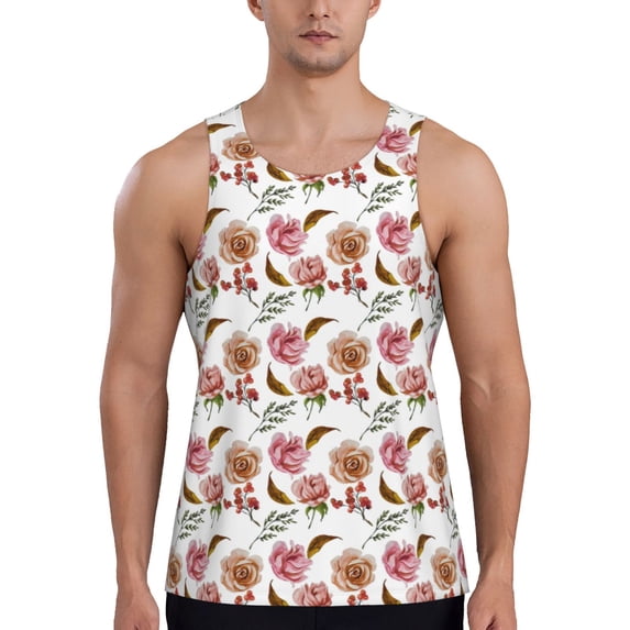 Gaeub Rose Flowers Men's Athletic Tank Top, Workout Sleeveless Shirts, Running Tank Tops for Gym, Running, Training - Medium