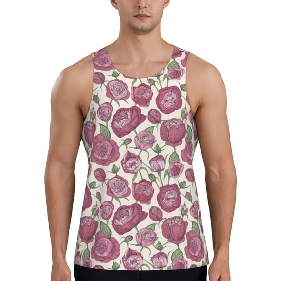 Gaeub Rose Flowers Men's Athletic Tank Top, Workout Sleeveless Shirts, Running Tank Tops for Gym, Running, Training - Medium