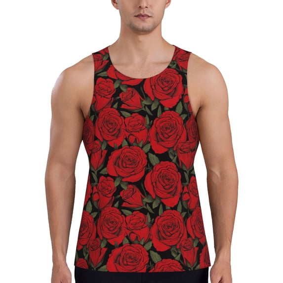 Gaeub Rose Flowers Men's Athletic Tank Top, Workout Sleeveless Shirts, Running Tank Tops for Gym, Running, Training - Small