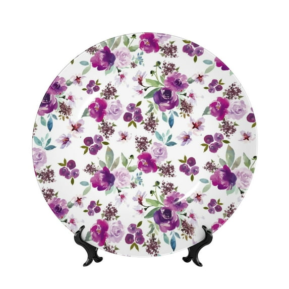 Gaeub Rose Flowers Print Ceramic Plate,Dinner Plates,Bone China Decorative Plates with Display Stand,Art Ceramic Ornaments for Wall Hanging Decoration-8in